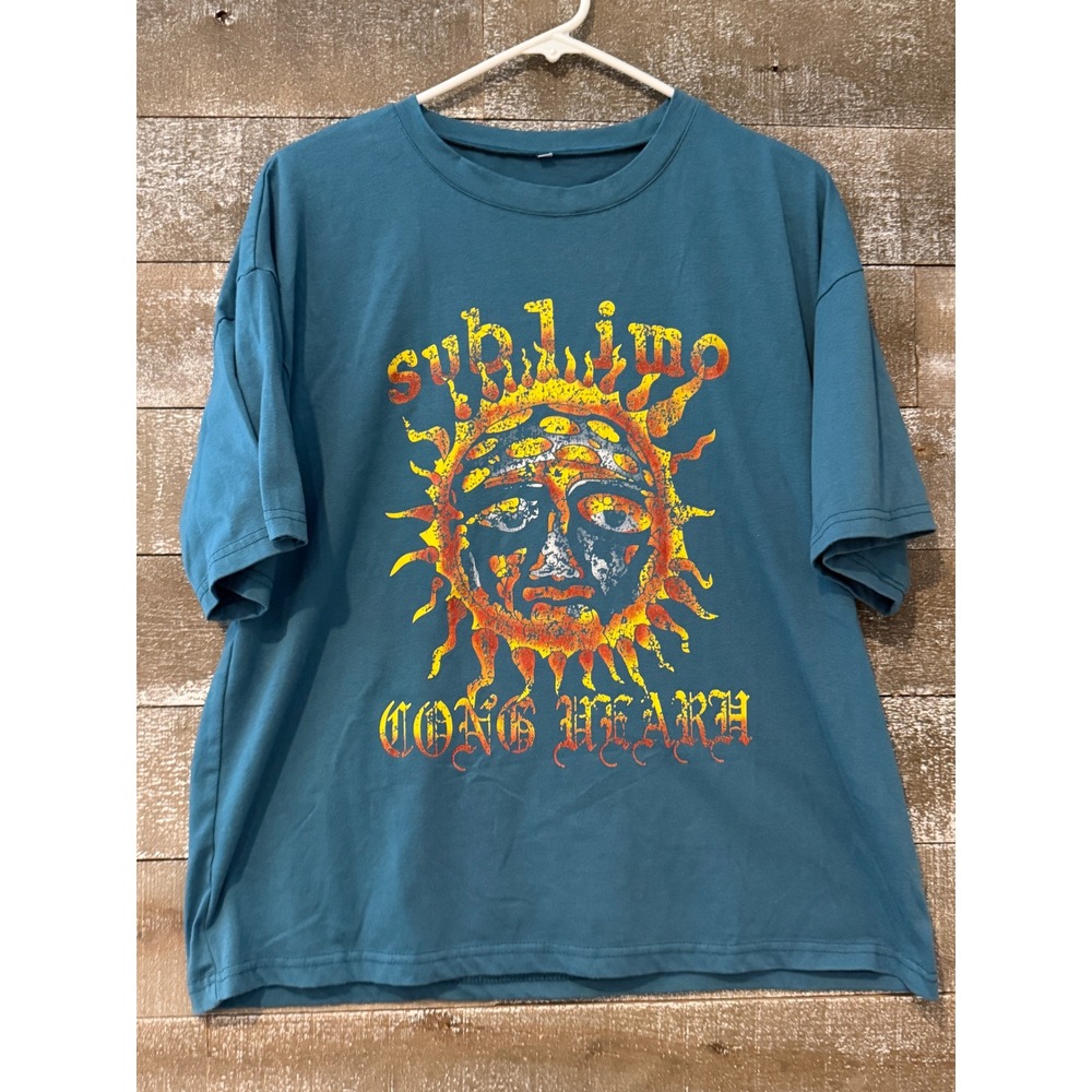 Sublime Graphic T-Shirt Womens Small Teal Blue Long Beach Sun Logo